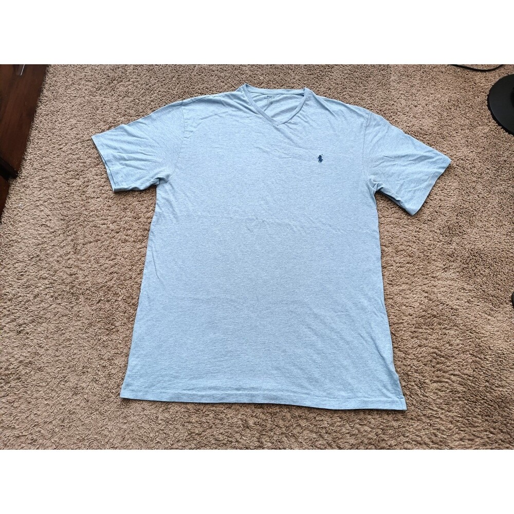 Polo Ralph Lauren Blue Short Sleeve V-Neck Mens T-Shirt  Size Large Tall Prep